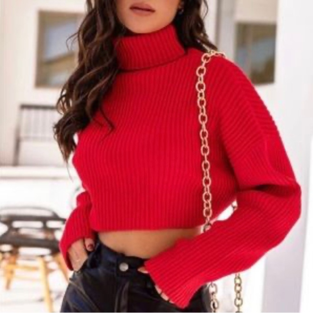52. NWT Mimosa Red Crop Sweater- ptp: 27” l: 17”